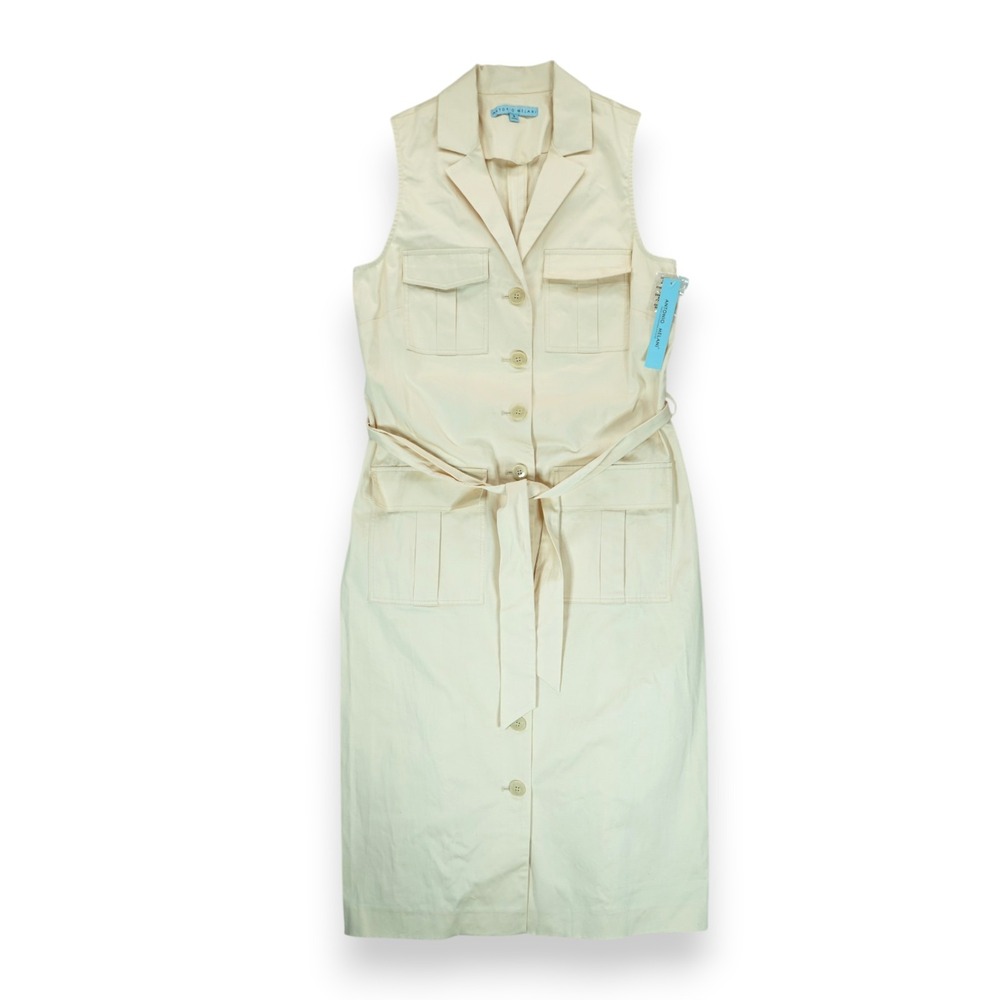 NWT Antonio Melani Sleeveless Dress Samantha Model Belted Size 6 ~ Ivory